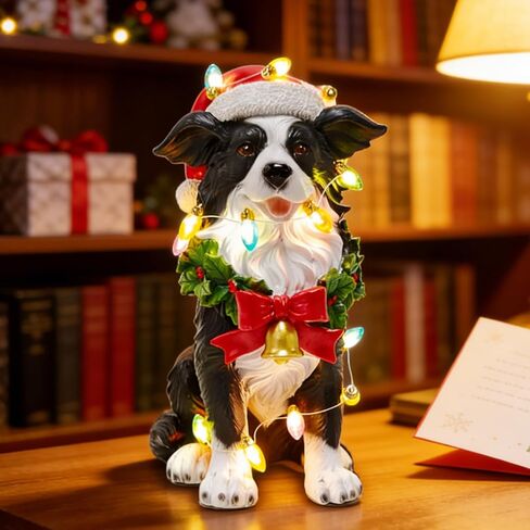 COWOS Christmas Golden Retriever Sculpture - Lifelike Sitting Dog Statue with Santa Hat - Resin Figurine for Holiday Home Decor, Mantel, Tabletop - Festive Gift for Dog Lovers in Saudi Arabia