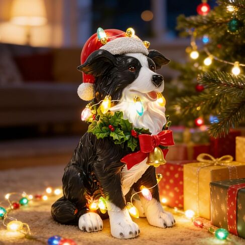 COWOS Christmas Golden Retriever Sculpture - Lifelike Sitting Dog Statue with Santa Hat - Resin Figurine for Holiday Home Decor, Mantel, Tabletop - Festive Gift for Dog Lovers in Saudi Arabia