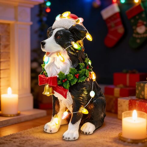 COWOS Christmas Golden Retriever Sculpture - Lifelike Sitting Dog Statue with Santa Hat - Resin Figurine for Holiday Home Decor, Mantel, Tabletop - Festive Gift for Dog Lovers in Saudi Arabia