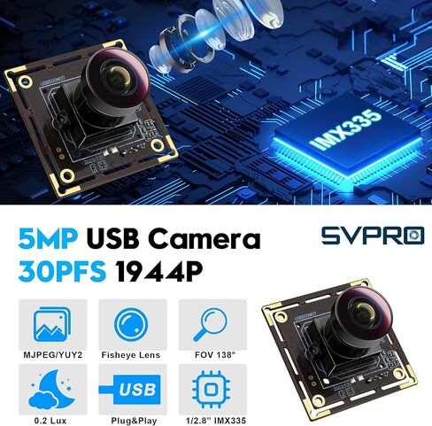 وحدة كاميرا USB SVPRO 5 ميجابكسل، 1944P 30 إطارًا في الثانية، زاوية واسعة، عدسة عين السمكة M12، مستشعر IMX335، توصيل وتشغيل كاميرا ويب صناعية للأمان، طابعات ثلاثية الأبعاد، كاميرا Lightburn لنظام التشغيل Windows/Mac/Linux/Android in Saudi Arabia