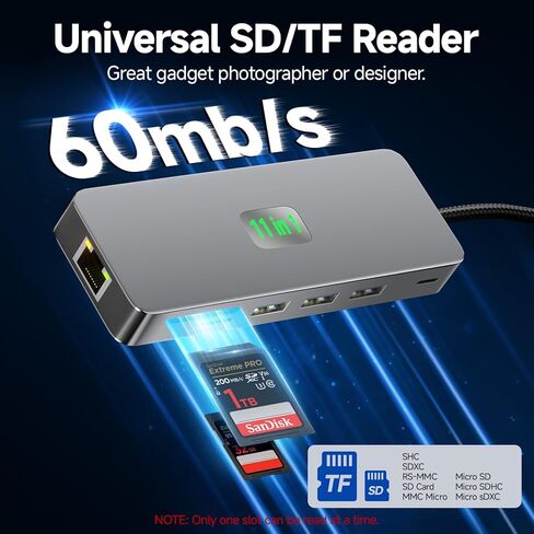 محطة إرساء USB C شاشة مزدوجة 11 في 1، 4K@60 هرتز HDMI وDisplayPort Hub مع جيجابت إيثرنت، 100 واط PD، USB 3.0، USB C، قارئ بطاقة SD/TF، ​​متوافق مع MacBook وDell وHP وLenovo وSurface in Kuwait