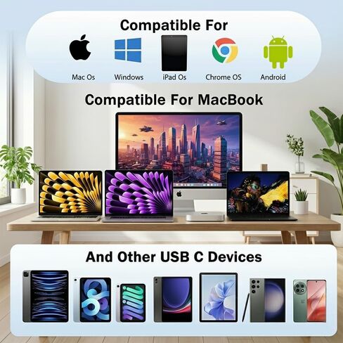 قاعدة توصيل USB-C 8 في 1 لتوسيع الكمبيوتر المحمول، إعداد كابل واحد للمكتب المنزلي والسفر، 4K HDMI 30 هرتز USB A&C 3.0 SD/TF قارئ 100 وات PD، للطلاب ومنشئ الفيديو in Kuwait