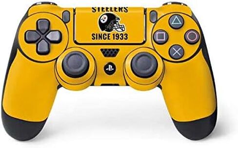 ملصق Skinit المخصص للألعاب متوافق مع وحدة تحكم PS4 - تصميم خوذة NFL Pittsburgh Steelers مرخص رسميًا in Saudi Arabia