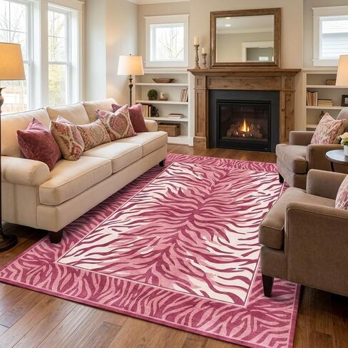 BreezeRise 5x7 Area Rug for Living Room,Modern Abstract Pink and Green Zebra Print Rug,Non-Slip Washable,Bedroom, Dining Room, Home Office in Saudi Arabia