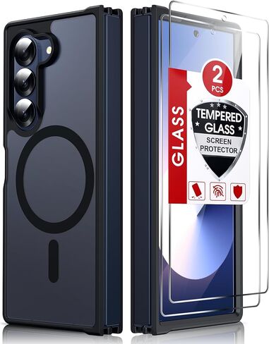 LeYi for Galaxy Z-Fold-6-Case: Samsung Fold 6 Case [Compatible with MagSafe] with 2Pcs Tempered Glass Screen Protector, Fast Magnetic Integrated Structure for ZFold 6 Case,Black in Saudi Arabia
