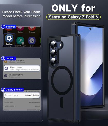 LeYi for Galaxy Z-Fold-6-Case: Samsung Fold 6 Case [Compatible with MagSafe] with 2Pcs Tempered Glass Screen Protector, Fast Magnetic Integrated Structure for ZFold 6 Case,Black in Saudi Arabia