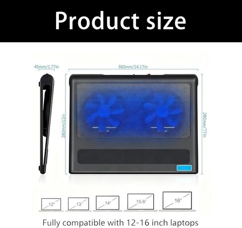 وسادة تبريد مع حامل قابل للتعديل لأجهزة الكمبيوتر المحمولة مقاس 12-16 بوصة: مروحة USB مضادة للانزلاق تعمل على كتم الصوت in Saudi Arabia