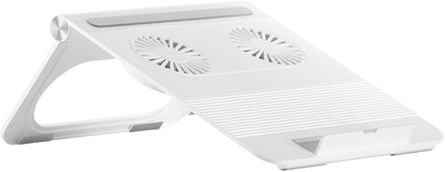 Veemoon Adjustable White Laptop Stand with Dual Cooling Fans, Foldable Notebook Holder for Home and Office Use, Ergonomic Computer Cooling Rack Compatible with Laptops in Saudi Arabia