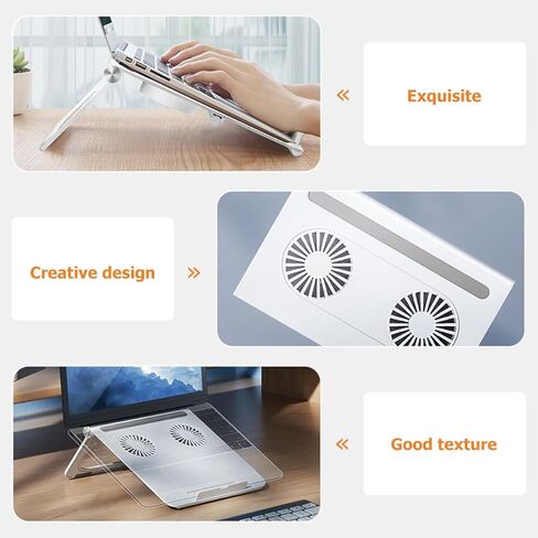 Veemoon Adjustable White Laptop Stand with Dual Cooling Fans, Foldable Notebook Holder for Home and Office Use, Ergonomic Computer Cooling Rack Compatible with Laptops in Saudi Arabia