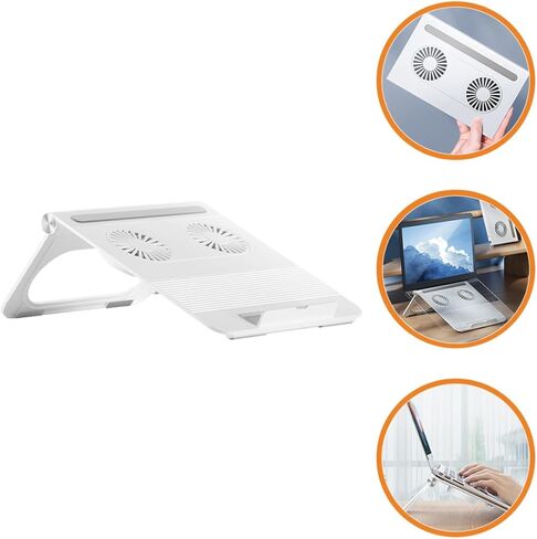 Veemoon Adjustable White Laptop Stand with Dual Cooling Fans, Foldable Notebook Holder for Home and Office Use, Ergonomic Computer Cooling Rack Compatible with Laptops in Saudi Arabia