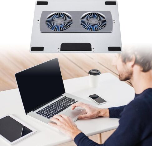 يعزز تبريد لوحة الكمبيوتر المحمول، تصميم قابل للطي، ارتفاعات قابلة للتعديل، 6 أوضاع، مروحة مزدوجة لحامل الكمبيوتر المحمول مقاس 10-16 بوصة مع مروحة in Saudi Arabia