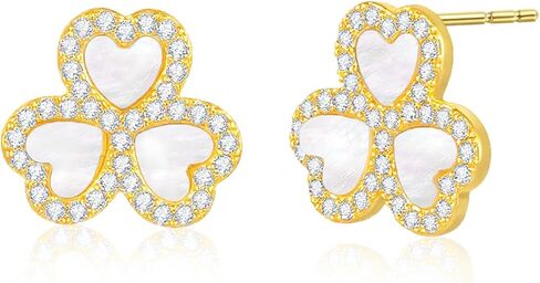 Aura & Irena 18K Gold Plated Clover Stud Huggie Earrings for Women - 925 Silver Hypoallergenic Posts, 3A Cubic Zirconia Bridal Gift Earrings in Kuwait