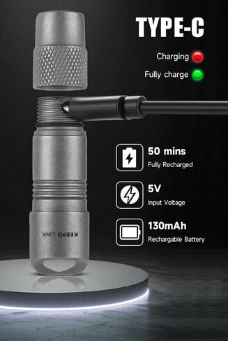 مصباح يدوي مغناطيسي KEEPO LINK Titanium EDC، 160 لومن 3 أوضاع قابلة لإعادة الشحن USB C لشحن سلسلة مفاتيح صغيرة للحمل اليومي، OLF01 in Kuwait