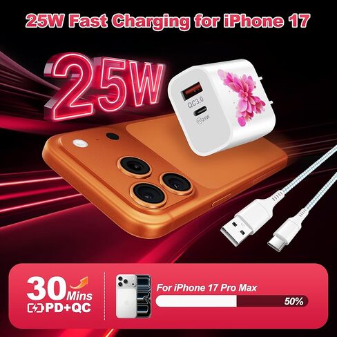 SAMONPOW لهاتف iPhone 17 16 15 شاحن سريع الشحن USB C مع 4FT USB A إلى iPhone شواحن سلك نوع C كابل مزدوج المنفذ شاحن جداري لهاتف iPhone 14/13/12/11 Pro Max، iPad، Samsung، المزيد in Kuwait