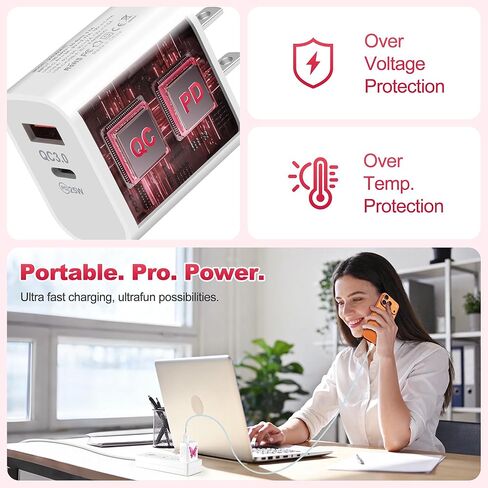 SAMONPOW لهاتف iPhone 17 16 15 شاحن سريع الشحن USB C مع 4FT USB A إلى iPhone شواحن سلك نوع C كابل مزدوج المنفذ شاحن جداري لهاتف iPhone 14/13/12/11 Pro Max، iPad، Samsung، المزيد in Kuwait
