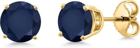 Gem Stone King 18K Yellow Gold Plated Silver Blue Sapphire Stud Earrings for Women | 2.20 Cttw | Gemstone September Birthstone | Round 6MM in Saudi Arabia