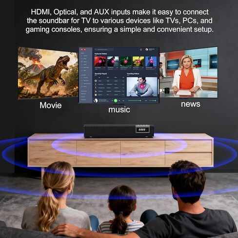 شريط صوت بقدرة 50 وات للتلفزيون الذكي، مكبر صوت 2.0 قناة مع اتصال Bluetooth 5.4/ARC/Opt/AUX، مكبر صوت للتلفزيون مع مكبري صوت كاملي النطاق، نظام صوت محيطي منزلي لأجهزة الكمبيوتر والتلفزيون in Kuwait