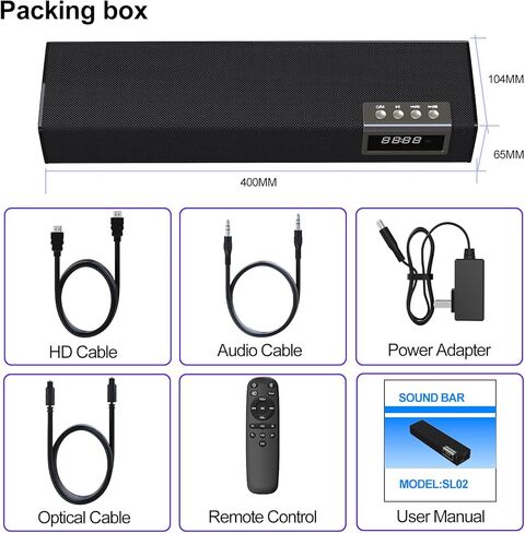 شريط صوت بقدرة 50 وات للتلفزيون الذكي، مكبر صوت 2.0 قناة مع اتصال Bluetooth 5.4/ARC/Opt/AUX، مكبر صوت للتلفزيون مع مكبري صوت كاملي النطاق، نظام صوت محيطي منزلي لأجهزة الكمبيوتر والتلفزيون in Kuwait