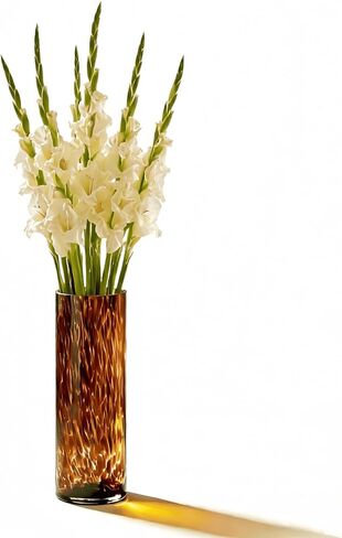 Large Leopard Amber Glass Vase, Luxe 11.8" Brown Decorative Centerpiece, Translucent Vintage Tortoise Shell Vase for Pampas Grass, Boho Modern Farmhouse Home Decor in Saudi Arabia