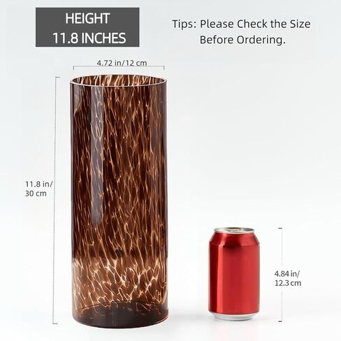 Large Leopard Amber Glass Vase, Luxe 11.8" Brown Decorative Centerpiece, Translucent Vintage Tortoise Shell Vase for Pampas Grass, Boho Modern Farmhouse Home Decor in Saudi Arabia