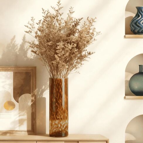 Large Leopard Amber Glass Vase, Luxe 11.8" Brown Decorative Centerpiece, Translucent Vintage Tortoise Shell Vase for Pampas Grass, Boho Modern Farmhouse Home Decor in Saudi Arabia