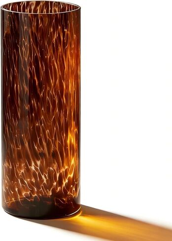 Large Leopard Amber Glass Vase, Luxe 11.8" Brown Decorative Centerpiece, Translucent Vintage Tortoise Shell Vase for Pampas Grass, Boho Modern Farmhouse Home Decor in Saudi Arabia