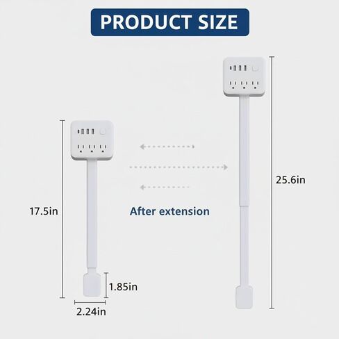 عصا تمديد المخرج - تتميز بـ 3 منافذ USB-A، و1 USB-C و3 منافذ تيار متردد، وتمتد من 17.7 بوصة إلى 27.6 بوصة، وتدور 180 درجة للوصول إلى المنافذ التي يصعب الوصول إليها، وأريكة توسيع منفذ كهربائي للحائط، ومنضدة ليلية، ومكاتب in Saudi Arabia