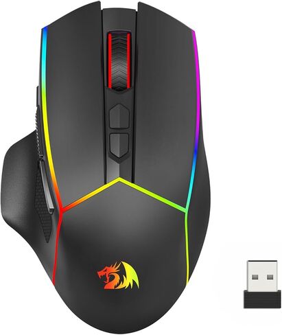 ماوس الألعاب اللاسلكي Redragon Ax M814 القابل للبرمجة، مع أضواء تدفق RGB، 8 أزرار قابلة للبرمجة، بحد أقصى 8000 نقطة في البوصة، 15 جيجا Acc، برامج متعددة الوظائف، تصميم مريح in Kuwait