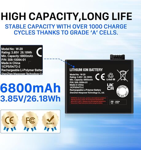 بطارية 6800 مللي أمبير W-20 لـ NETGEAR Nighthawk 5G WiFi 6 Mobile Hotspot Pro من AT&T W-20 MR5100 MR5200، MR5200-100EUS بطارية بديلة ذات سعة أعلى in Kuwait
