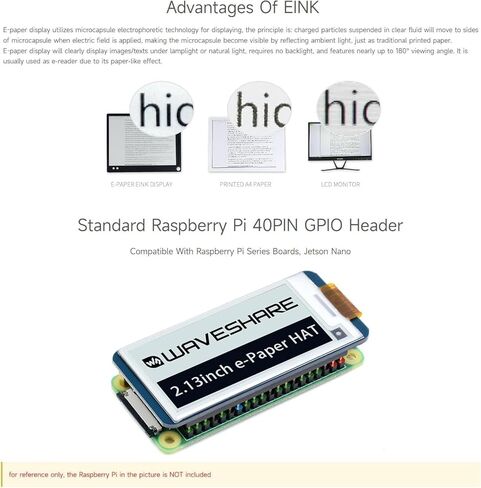 2.13inch E-Ink Display HAT (V4) for Raspberry Pi 5/4B/3B+/3B/2B/B+/A+/Zero/Zero W/WH/Zero 2W Series Boards 250x122 Resolution SPI Interface Supports Partial Refresh @XYGStudy in Saudi Arabia
