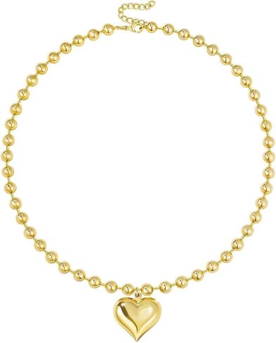 KELORIS PATH Heart Necklace for Women, 14K Gold Plated Chunky Puffy Pendant Charm Choker, Trendy Statement Ball Chain Jewelry Gifts in Saudi Arabia