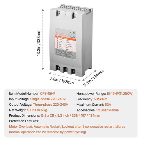Happybuy 3 Phase Converter - 15HP 53A, 220V to 3 Phase, 220V-240V Input/Output, for Residential & Light Commercial Use (One for One Motor) in Saudi Arabia