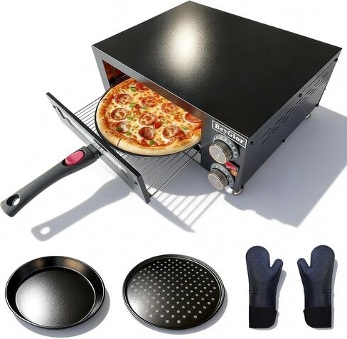 فرن بيتزا كهربائي داخلي، فرن بيتزا على سطح الطاولة مع صواني خبز مقاس 12 بوصة، وقفازات فرن، صانع بيتزا تجاري للمنزل، طباخ بيتزا من الفولاذ المقاوم للصدأ مع نافذة مرئية، مقبض قابل للإزالة in Kuwait