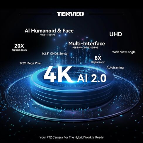 مجموعة / مجموعات كاميرا Tenveo 4K PTZ - 20X AI HDMI/USB3.0/LAN(PoE) 4K PTZ (3 قطع) مع عصا تحكم رباعية الأبعاد 7 بوصة LCD NDI PTZ لمؤتمر البث المباشر للكنيسة in Kuwait