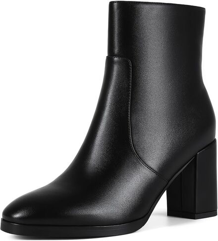Women's Heeled Ankle Boots Side Zipper Chunky Block Heel Booties Fall Ankle Booties For Office Work Round Toe Booties in Saudi Arabia