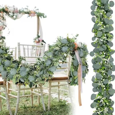 180cm Artificial Eucalyptus Garland with Flowers Fake Plants Hanging Vines Faux Greenery Decorations for Home Wedding Party (Style2) in Saudi Arabia