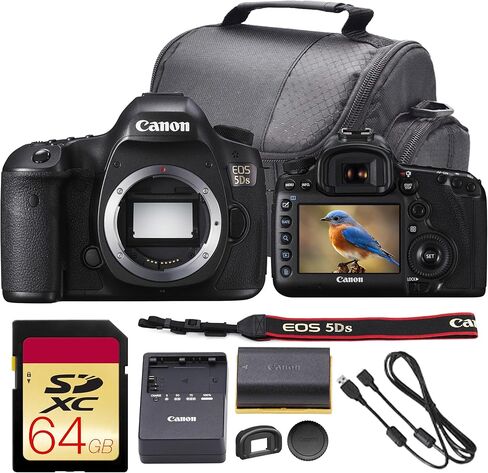 حزمة كاميرا Canon EOS 5DS DSLR | مستشعر كامل الإطار بدقة 50.6 ميجابكسل، وتصوير عالي الدقة، ونظام التركيز البؤري التلقائي المتقدم، وDIGIC 6 مزدوج | لتصوير الاستوديو وتصوير المناظر الطبيعية (0581C002) + بطاقة سعة 64 جيجابايت + حقيبة + المزيد in Kuwait