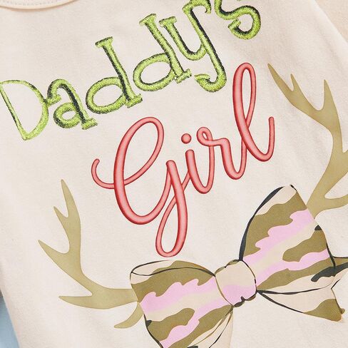 Baby Girl Hunting Outfit Daddy's Girl Bubble Romper Ruffle Long Sleeve Onesie Camo Pants Set Headband 3Pcs Clothes in Saudi Arabia