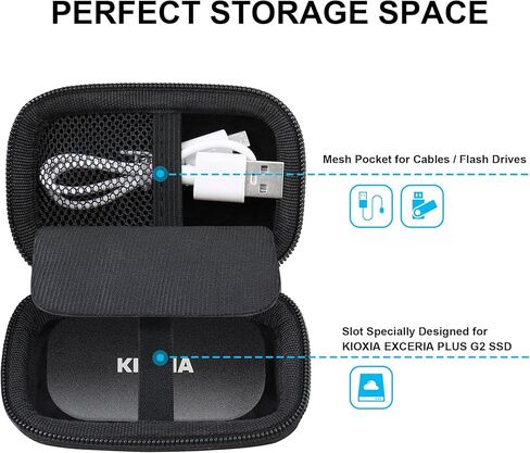 حقيبة حمل صلبة من Lacdo لجهاز KIOXIA EXCERIA Plus G2 SSD 500 جيجا بايت 1 تيرابايت 2 تيرابايت محرك أقراص خارجي صلب محمول مصنوع من مادة EVA مقاومة للصدمات، حقيبة سفر للتخزين، أسود in Kuwait