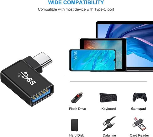 محول USB 3.0 إلى Type-C 90 درجة (2 حزمة)، USB أنثى إلى USB-C ذكر OTG للشحن السريع ونقل البيانات in Saudi Arabia