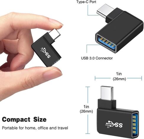 محول USB 3.0 إلى Type-C 90 درجة (2 حزمة)، USB أنثى إلى USB-C ذكر OTG للشحن السريع ونقل البيانات in Saudi Arabia