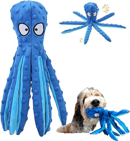 Octopus Dog Toy – Squeaky & Crinkle Plush – No Stuffing Toy for Small, Medium & Large Dogs – Interactive Pet-Safe Soft Toy for Tug, Fetch & Play – Blue– Tail Town in Saudi Arabia