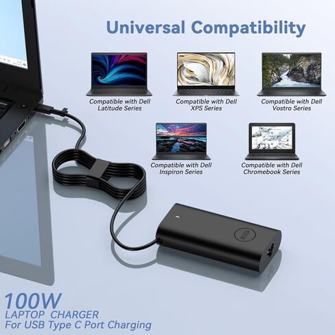شاحن USB-C بقوة 100 واط متوافق مع Dell Precision 3480 3490 3580 3581 3590 3591 5480 5490 5680 5690 Latitude 9440 9450 2 في 1 7000 5000 سلسلة متوافقة مع Inspiron 13 14 16 17 Pro 14 16 زائد in Kuwait