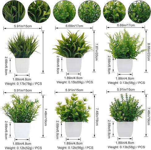 MISRTANY 6 Pack Small Fake Plants Artificial Potted Plants Faux Greenery Plants with Pot for Home Office Table Shelf Bathroom Farmhouse Indoor Decor - Black Pot in Kuwait