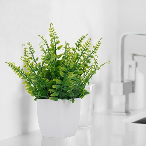 MISRTANY 6 Pack Small Fake Plants Artificial Potted Plants Faux Greenery Plants with Pot for Home Office Table Shelf Bathroom Farmhouse Indoor Decor - Black Pot in Kuwait