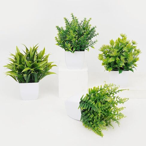 MISRTANY 6 Pack Small Fake Plants Artificial Potted Plants Faux Greenery Plants with Pot for Home Office Table Shelf Bathroom Farmhouse Indoor Decor - Black Pot in Kuwait