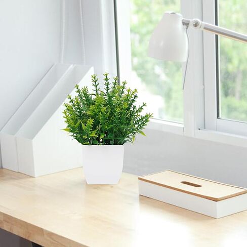 MISRTANY 6 Pack Small Fake Plants Artificial Potted Plants Faux Greenery Plants with Pot for Home Office Table Shelf Bathroom Farmhouse Indoor Decor - Black Pot in Kuwait