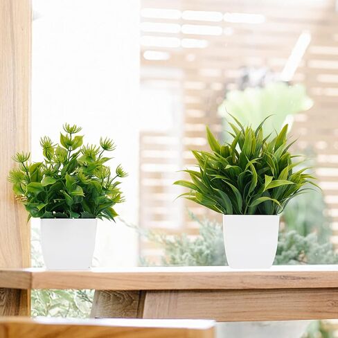 MISRTANY 6 Pack Small Fake Plants Artificial Potted Plants Faux Greenery Plants with Pot for Home Office Table Shelf Bathroom Farmhouse Indoor Decor - Black Pot in Kuwait