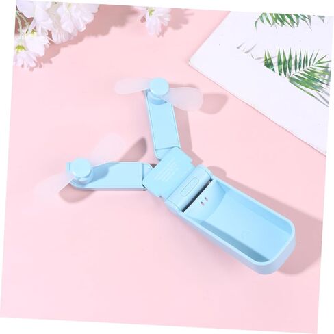 BESPORTBLE مروحة صغيرة USB برأس مزدوج، قابلة للشحن، مروحة صغيرة محمولة باليد للسفر والاستخدام في الهواء الطلق باللون الأزرق in Kuwait