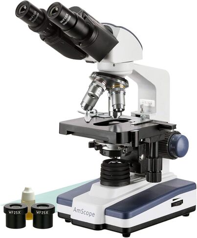 AmScope 40X-2500X LED مجهر مركب ثنائي العينين مع 50 قطعة شرائح فارغة وكاميرا USB3 بدقة 10 ميجابكسل in Saudi Arabia